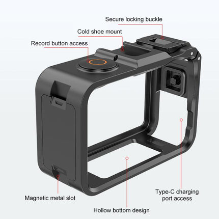 For DJI Osmo Action 6 PULUZ Plastic Cage Vertical-Horizontal Expansion Adapter Frame with Cold Shoe, Plastic Cage