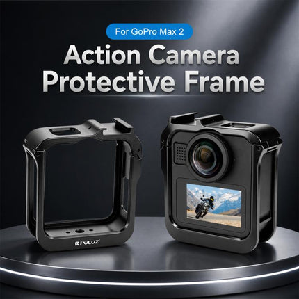 For GoPro MAX2 PULUZ Metal Camera Cage Frame with Cold Shoe & Adapter, Metal Camera Cage
