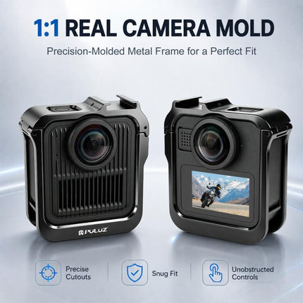 For GoPro MAX2 PULUZ Metal Camera Cage Frame with Cold Shoe & Adapter, Metal Camera Cage