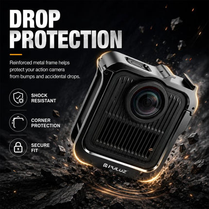For GoPro MAX2 PULUZ Metal Camera Cage Frame with Cold Shoe & Adapter, Metal Camera Cage