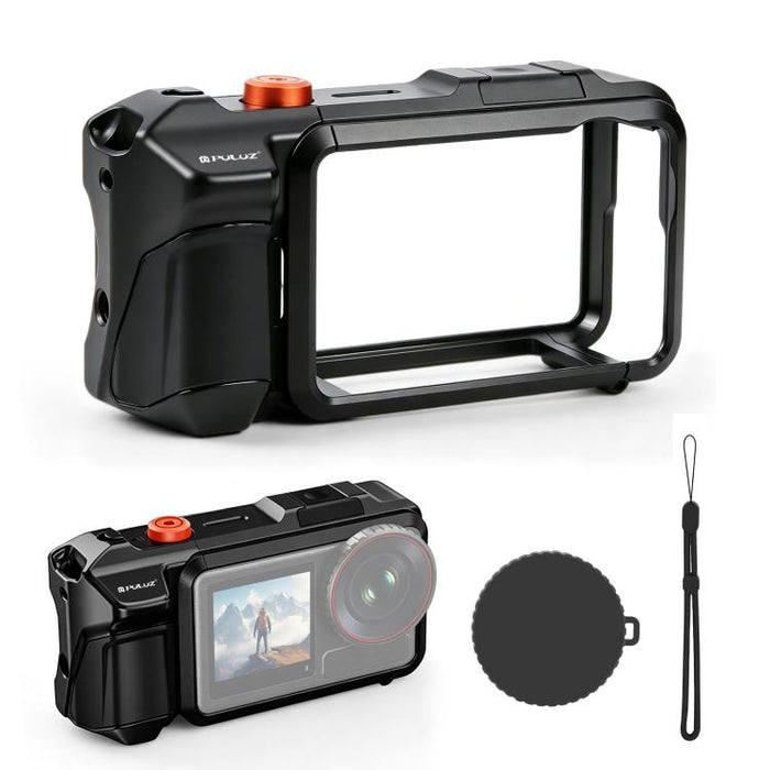 For DJI Osmo Action 5 Pro PULUZ Metal Camera Cage Expansion Adapter with Handle Grip & Lens Cap & Cold Shoes, For DJI Osmo Action 5 Pro