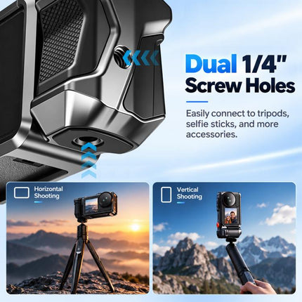 For DJI Osmo Action 5 Pro PULUZ Metal Camera Cage Expansion Adapter with Handle Grip & Lens Cap & Cold Shoes, For DJI Osmo Action 5 Pro