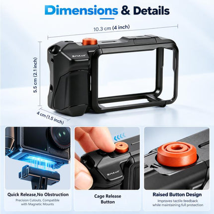 For DJI Osmo Action 5 Pro PULUZ Metal Camera Cage Expansion Adapter with Handle Grip & Lens Cap & Cold Shoes, For DJI Osmo Action 5 Pro