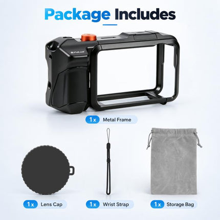 For DJI Osmo Action 5 Pro PULUZ Metal Camera Cage Expansion Adapter with Handle Grip & Lens Cap & Cold Shoes, For DJI Osmo Action 5 Pro