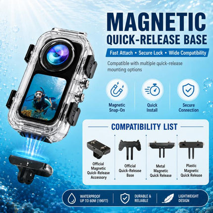 For Insta360 X6 PULUZ 60M / 196FT Underwater Waterproof Housing Invisible Magnetic Quick-Release Diving Case, Magnetic Quick-Release Waterproof Housing