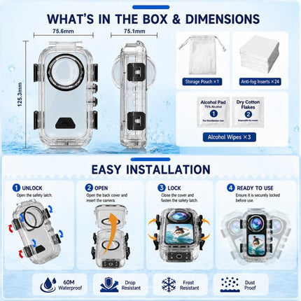 For Insta360 X6 PULUZ 60M / 196FT Underwater Waterproof Housing Invisible Magnetic Quick-Release Diving Case, Magnetic Quick-Release Waterproof Housing