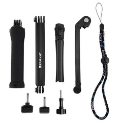 PULUZ 3-Way Grip Foldable Tripod Selfie-stick Extension Monopod for GoPro, Insta360 ONE R, DJI Osmo Action and Other Action Cameras, Length: 20-58cm, Length: 20-58cm
