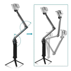 PULUZ 3-Way Grip Foldable Tripod Selfie-stick Extension Monopod for GoPro, Insta360 ONE R, DJI Osmo Action and Other Action Cameras, Length: 20-58cm, Length: 20-58cm