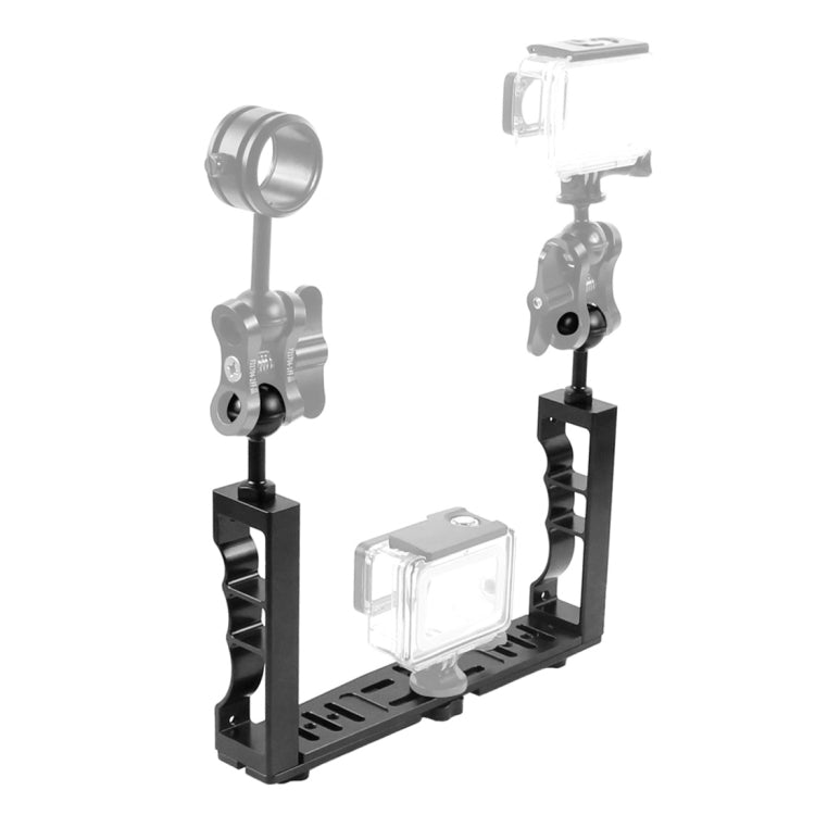 PULUZ Adjustable Diving Dual Hand-held CNC Aluminum Lamp Arm Holder for GoPro, Insta360, DJI and Other Action Cameras