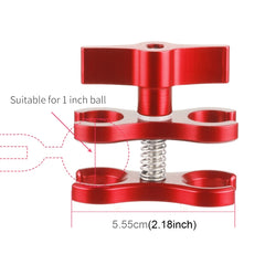 PULUZ Dual Ball Clamp Open Hole Diving Camera Bracket CNC Aluminum Spring Flashlight Clamp for Diving Underwater Photography System, Dual Ball Open Hole(Red)