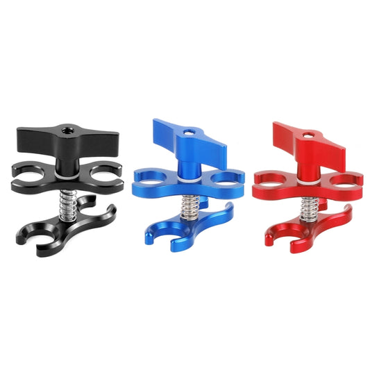 PULUZ Dual Ball Clamp Open Hole Diving Camera Bracket CNC Aluminum Spring Flashlight Clamp for Diving Underwater Photography System, Dual Ball Open Hole(Red), Dual Ball Open Hole(Black), Dual Ball Open Hole(Blue)