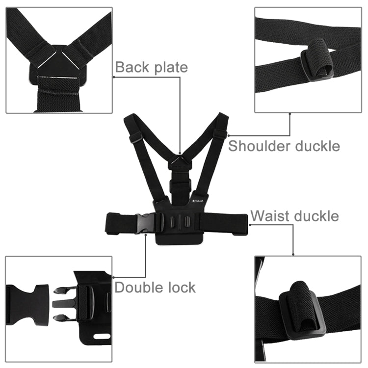 PULUZ Adjustable Body Mount Belt Chest Strap with J Hook Mount & Long Screw for GoPro, Insta360, DJI and Other Action Cameras, Chest Strap