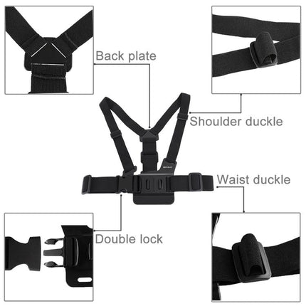 PULUZ Adjustable Body Mount Belt Chest Strap with J Hook Mount & Long Screw for GoPro, Insta360, DJI and Other Action Cameras