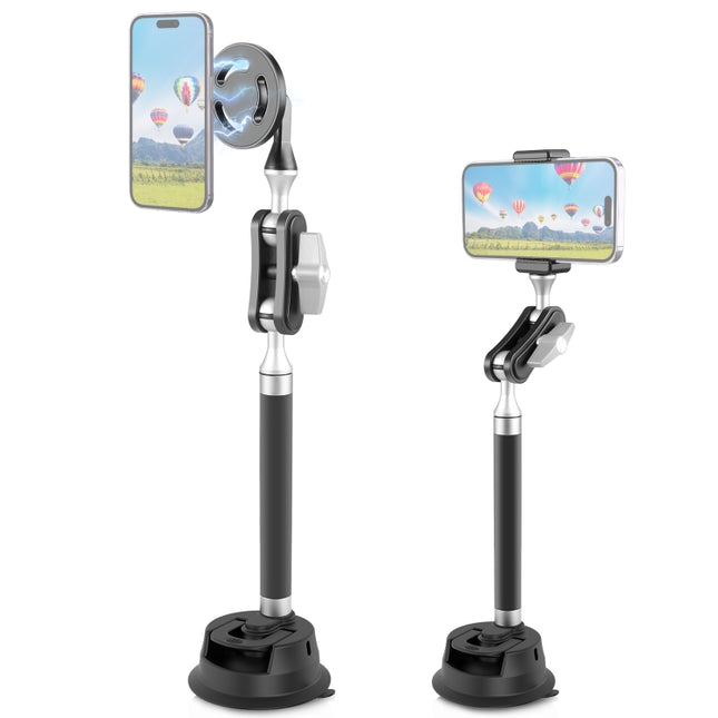 PULUZ Car Suction Cup Arm Mount Phone Tablet Magnetic Holder with Phone Clamp, Car Suction Cup Arm