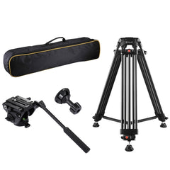 PULUZ 3 in 1 (Tripod + Bowl Adapter + Fluid Drag Head) Heavy Duty Video Camcorder Aluminum Alloy Tripod Mount Kit for DSLR / SLR Camera, Adjustable Height: 62-152cm, Tripod + Bowl + Black Fluid Head, Tripod + Bowl + Gold Fluid Head