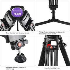 PULUZ 3 in 1 (Tripod + Bowl Adapter + Fluid Drag Head) Heavy Duty Video Camcorder Aluminum Alloy Tripod Mount Kit for DSLR / SLR Camera, Adjustable Height: 62-152cm, Tripod + Bowl + Black Fluid Head, Tripod + Bowl + Gold Fluid Head