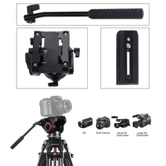 PULUZ 3 in 1 (Tripod + Bowl Adapter + Fluid Drag Head) Heavy Duty Video Camcorder Aluminum Alloy Tripod Mount Kit for DSLR / SLR Camera, Adjustable Height: 62-152cm, Tripod + Bowl + Black Fluid Head, Tripod + Bowl + Gold Fluid Head