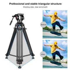 PULUZ 3 in 1 (Tripod + Bowl Adapter + Fluid Drag Head) Heavy Duty Video Camcorder Aluminum Alloy Tripod Mount Kit for DSLR / SLR Camera, Adjustable Height: 62-152cm, Tripod + Bowl + Black Fluid Head, Tripod + Bowl + Gold Fluid Head