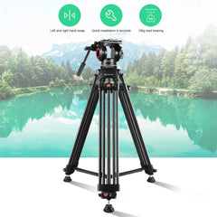 PULUZ 3 in 1 (Tripod + Bowl Adapter + Fluid Drag Head) Heavy Duty Video Camcorder Aluminum Alloy Tripod Mount Kit for DSLR / SLR Camera, Adjustable Height: 62-152cm, Tripod + Bowl + Black Fluid Head, Tripod + Bowl + Gold Fluid Head