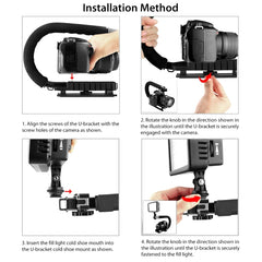 PULUZ U/C Shape 3-Head Cold Shoes Portable Handheld DV Bracket Stabilizer for All SLR Cameras and Home DV Camera