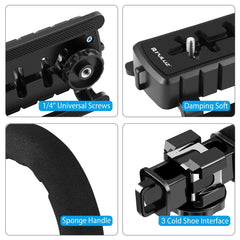 PULUZ U/C Shape 3-Head Cold Shoes Portable Handheld DV Bracket Stabilizer Kit with Cold Shoe Tripod Head & Phone Clamp & Quick Release Buckle & Long Screw for All SLR Cameras and Home DV Camera