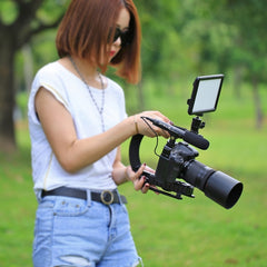 PULUZ U/C Shape 3-Head Cold Shoes Portable Handheld DV Bracket Stabilizer Kit with Cold Shoe Tripod Head & Phone Clamp & Quick Release Buckle & Long Screw for All SLR Cameras and Home DV Camera