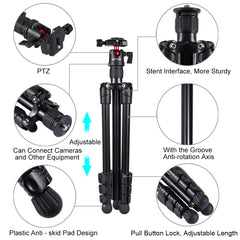 PULUZ 4-Section Folding Legs Metal  Tripod Mount with 360 Degree Ball Head for DSLR & Digital Camera, Adjustable Height: 42-130cm, Adjustable Height: 42-130cm