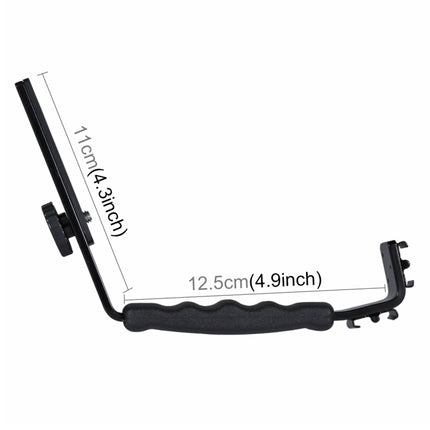 PULUZ L-Shape Bracket Handheld Grip Holder with Dual Side Cold Shoe Mounts for Video Light Flash, DSLR Camera, Bracket