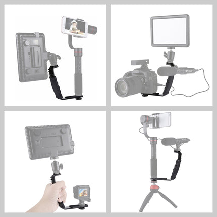 PULUZ L-Shape Bracket Handheld Grip Holder with Dual Side Cold Shoe Mounts for Video Light Flash, DSLR Camera, Bracket