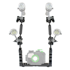 PULUZ Dual Handle Aluminium Tray Stabilizer with 2 x Dual Ball Aluminum Alloy Clamp & 2 x 7 inch Floating Arm for Underwater Camera Housings, 2 x Dual Ball(Black)