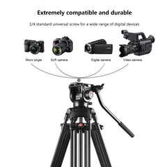 PULUZ Professional Heavy Duty Video Camcorder Aluminum Alloy Tripod with Fluid Drag Head for DSLR / SLR Camera, Adjustable Height: 80-160cm, 80-160cm Tripod