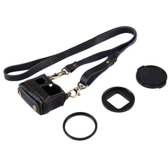 PULUZ for GoPro HERO7 Black /6 /5 Litchi Texture Genuine Leather Housing Case with Set Key Hole & Neck Strap & 52mm UV Lens, For GoPro HERO5 Black