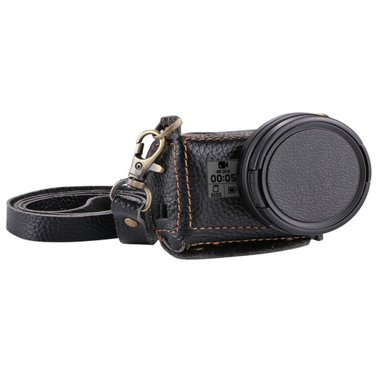 PULUZ for GoPro HERO7 Black /6 /5 Litchi Texture Genuine Leather Housing Case with Set Key Hole & Neck Strap & 52mm UV Lens, For GoPro HERO5 Black