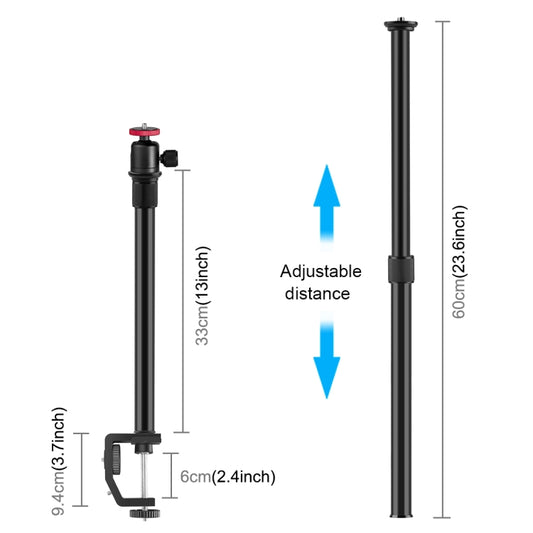 PULUZ C Clamp Mount Light Stand Extension Central Shaft Rod Monopod Holder Kits with Ball-Head, Rod Length: 33-60cm, C Clamp Extension Rod with Ball-Head