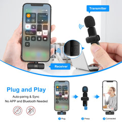 PULUZ Wireless Lavalier Noise Reduction Reverb Microphone for 8-Pin Device, Support Phone Charging