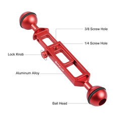 PULUZ 7.9 inch 20cm Adjustable Aluminum Alloy Dual Balls Arm with 1/4 Thread, Ball Diameter: 25mm, 7.9 inch(Red)