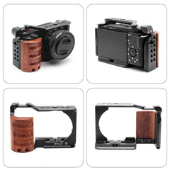 For Sony ZV-E10 PULUZ Wood Handle Metal Camera Cage Stabilizer Rig, For Sony ZV-E10