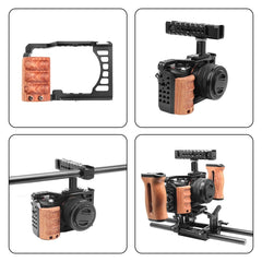 For Sony Alpha 7C / ILCE-7C / A7C PULUZ Wood Handle Metal Camera Cage Stabilizer Rig, For Sony Alpha 7C