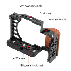 For Sony A6400 / A6300 / A6100 / 6000 PULUZ Wood Handle Metal Camera Cage Stabilizer Rig, For Sony A6400 / A6300