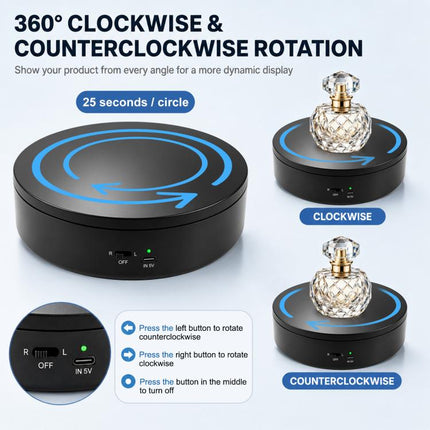 PULUZ 15cm Electric Rotating Display Turntable, 360 Degree Clockwise / Counterclockwise Props Turntable for Photography, Load 1-5kg, 15cm