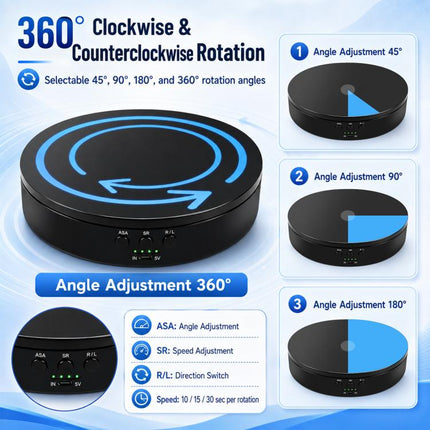PULUZ 20cm Electric 360 Degree Rotating Display Stand Turntable, Speed / Angle / Direction Adjustable, Load 5-10kg, 20cm