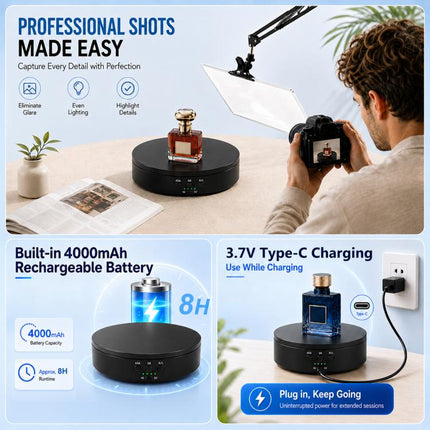 PULUZ 20cm Electric 360 Degree Rotating Display Stand Turntable, Speed / Angle / Direction Adjustable, Load 5-10kg, 20cm