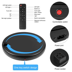 PULUZ 45cm Remote Control Adjusting Speed Rotating Turntable Display Stand with Power Socket, Black, Load 100kg, 45cm Load 100kg Black US Plug with Power Socket, 45cm Load 100kg Black UK Plug with Power Socket