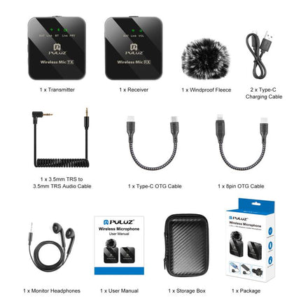 PULUZ 1 TX + 1 RX Wireless Lavalier Microphone, 1 TX + 1 RX