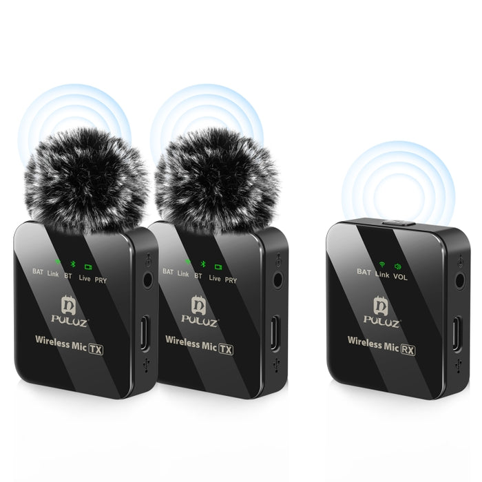 PULUZ 2 TX + 1 RX Wireless Lavalier Microphone (Black)