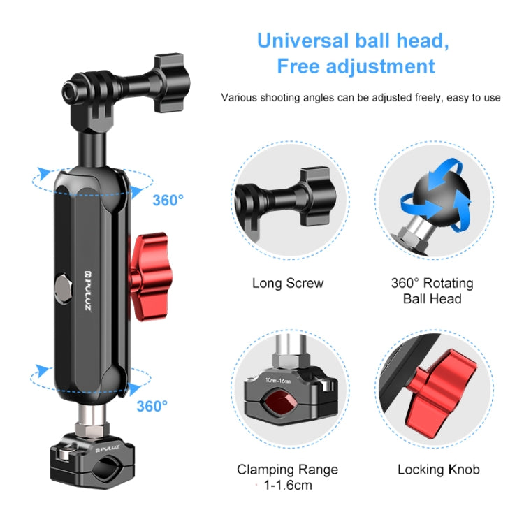 PULUZ Motorcycle Rearview Small Clamp Magic Arm Rod Mount