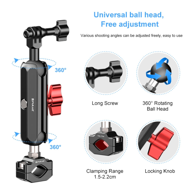 PULUZ Motorcycle Rearview Medium Clamp Magic Arm Rod Mount