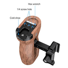 PULUZ Universal Slide Quick Release Side Wooden Handle with Cold Shoe Mount for Camera Cage Stabilizer, Quick Release Side Wooden Handle