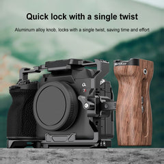 PULUZ Universal Slide Quick Release Side Wooden Handle with Cold Shoe Mount for Camera Cage Stabilizer, Quick Release Side Wooden Handle