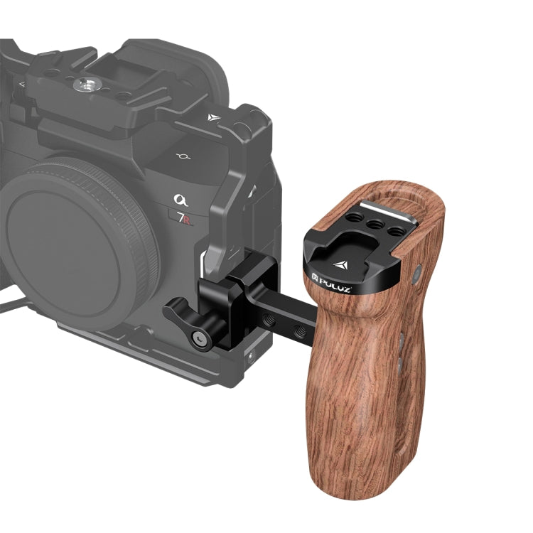 PULUZ Universal Slide Quick Release Side Wooden Handle with Cold Shoe Mount for Camera Cage Stabilizer, Quick Release Side Wooden Handle